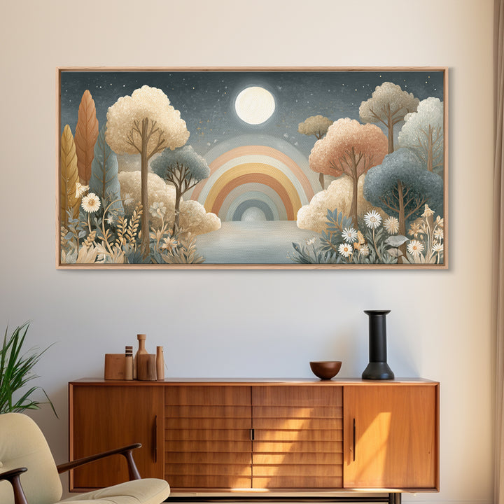 Rainbow Arch with Muted Nursery Colors Framed Canvas Print, Nursery Art, Wall Art Set of 3, Nursery Decor, Fine Art, Nursery, NUR-2x1-99