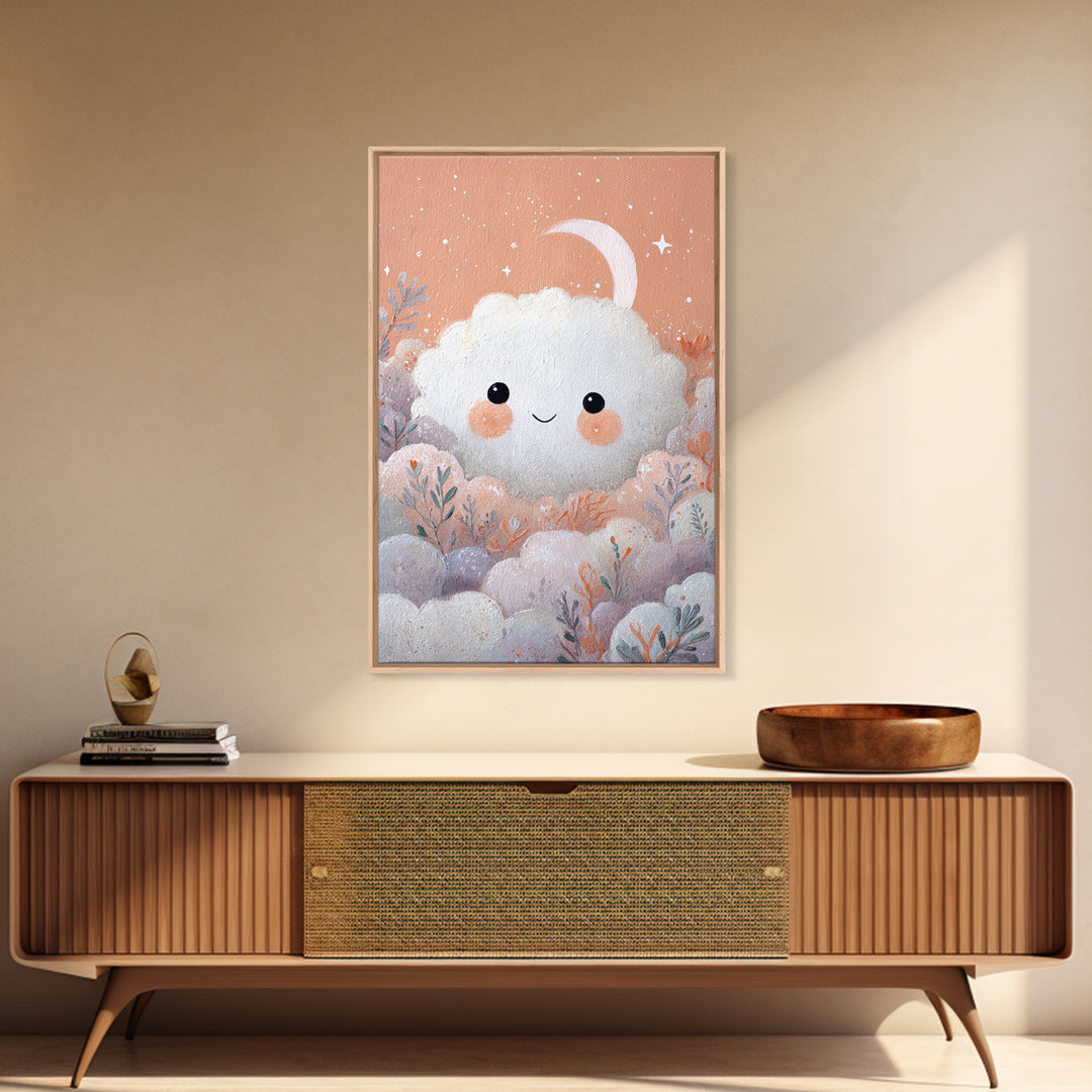 Moon and Stars Canvas Print, Nursery Art, Whimsical Wall Art, Nursery Decor, Abstract Art, Nursery, Minimalist Decor, NUR-2x3-11