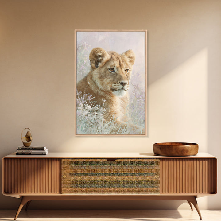 Lion Cub with Soft Golden Mane Framed Canvas Print, Nursery Art, Printable Wall Art, Nursery Decor, Abstract Art, Nursery, NUR-2x3-17