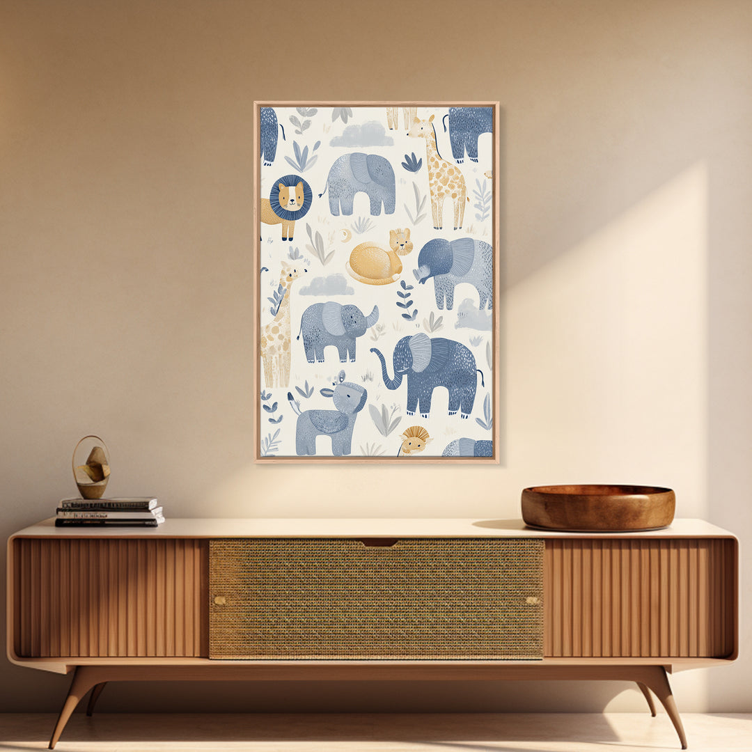 Pastel Jungle Animals Framed Canvas Print, Nursery Art, Statement Artwork, Nursery Decor, Abstract Art, Nursery, NUR-2x3-2