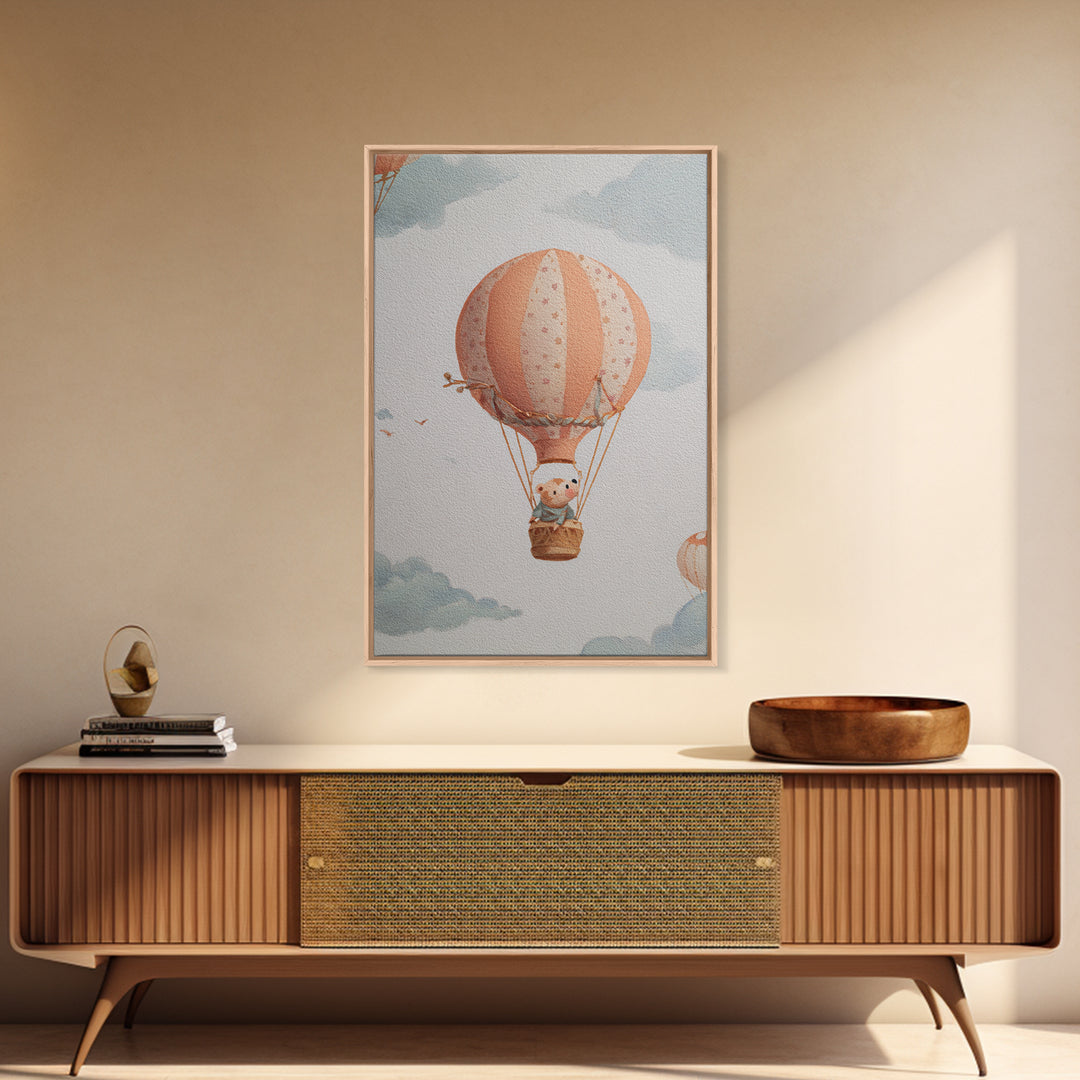 Floating Hot Air Balloon Framed Canvas Print, Nursery Art, Nursery Decor, Oil Painting, Nursery, Kids Wall Art, NUR-2x3-20