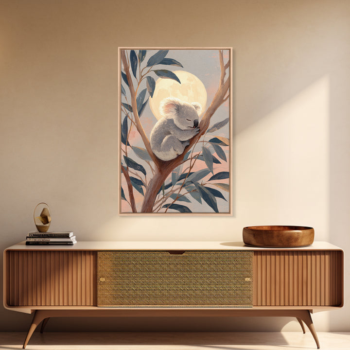 Sleeping Koala on Eucalyptus Branch Framed Canvas Print, Nursery Art, Contemporary Art, Nursery Decor, Fine Art, Nursery, NUR-2x3-21