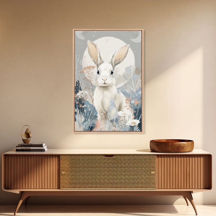 Soft Bunny in a Wildflower Meadow Framed Canvas Print, Nursery Art, Digital Art, Nursery Decor, Nursery, Girl Nursery Decor, NUR-2x3-37