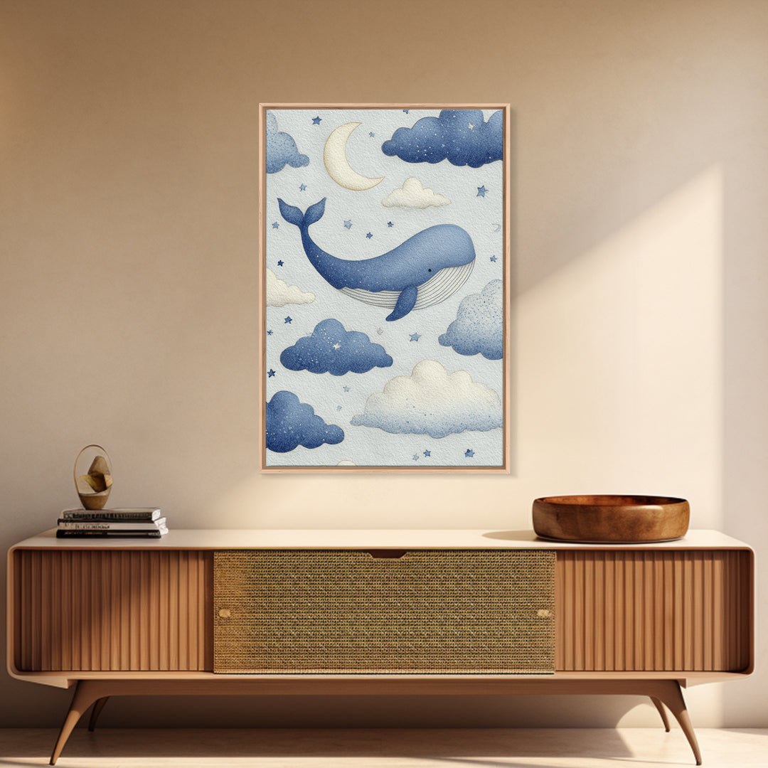 Whale and Tiny Stars Canvas Print, Nursery Art, Modern Decor, Nursery Decor, Fine Art, Nursery, Art Print, Digital Art, NUR-2x3-40
