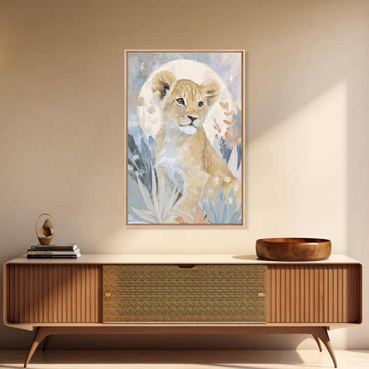 Lion Cub with Soft Golden Mane Framed Canvas Print, Nursery Art, Printable Wall Art, Nursery Decor, Abstract Art, Nursery, NUR-2x3-41