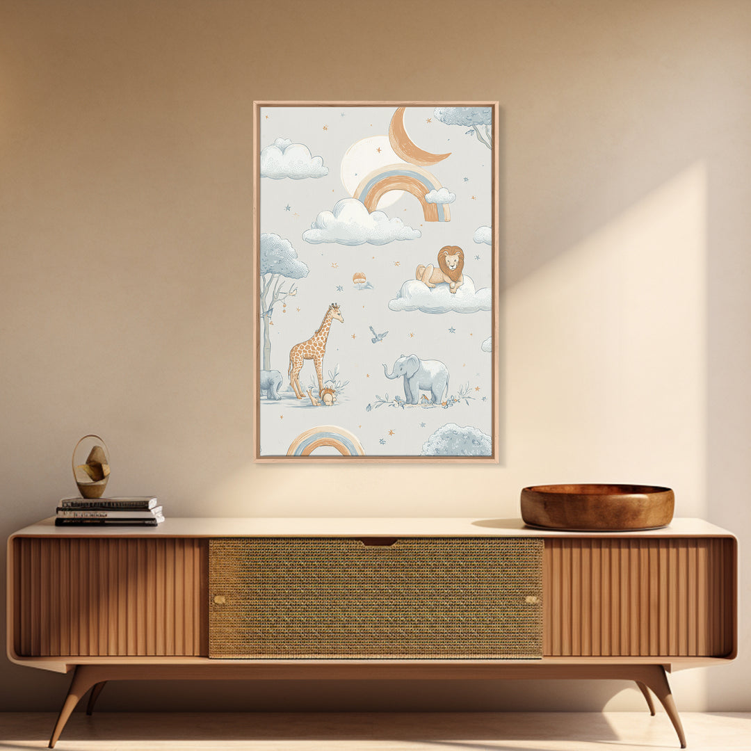 Animal Alphabet Scene Without Readable Letters Framed Canvas Print, Nursery Art, Contemporary Art, Nursery Decor, Nursery, NUR-2x3-43