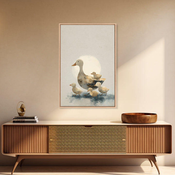 Ducklings Following a Mother Duck Framed Canvas Print, Nursery Art, Textured Painting, Nursery Decor, Fine Art, Nursery, NUR-2x3-46