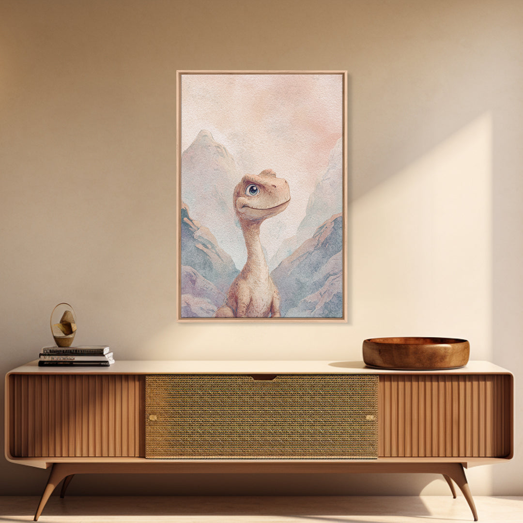 Tiny Dinosaur with Friendly Expression Framed Canvas Print, Nursery Art, Wall Art, Nursery Decor, Abstract Art, Nursery, NUR-2x3-47