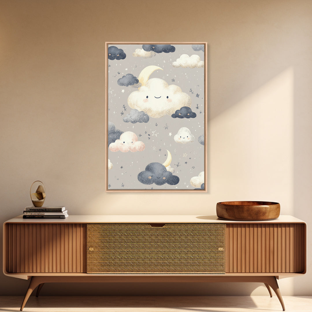Moon and Stars Framed Canvas Print, Nursery Art, Digital Art, Nursery Decor, Oil Painting, Nursery, Girl Nursery Decor, NUR-2x3-59