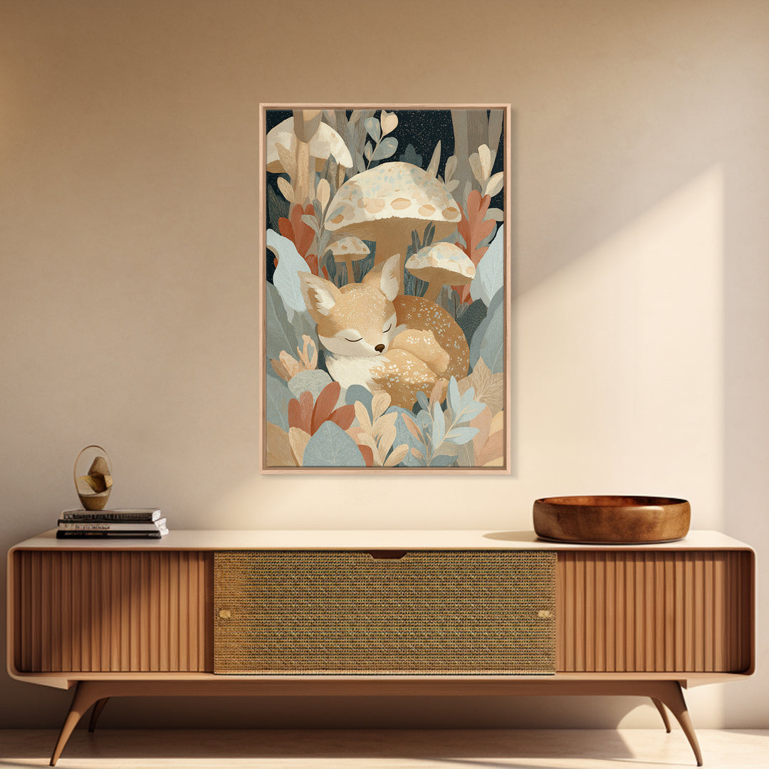 Woodland Fox Tucked Framed Canvas Print, Nursery Art, Wall Art, Nursery Decor, Nursery, Nursery Prints, Playroom Decor, NUR-2x3-60