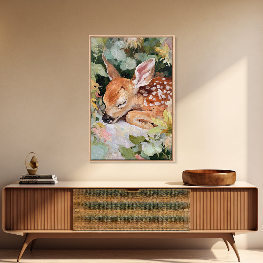 Deer Fawn Sleeping Canvas Print, Nursery Art, Playroom Wall Art, Nursery Decor, Fine Art, Nursery, Statement Artwork, NUR-2x3-7