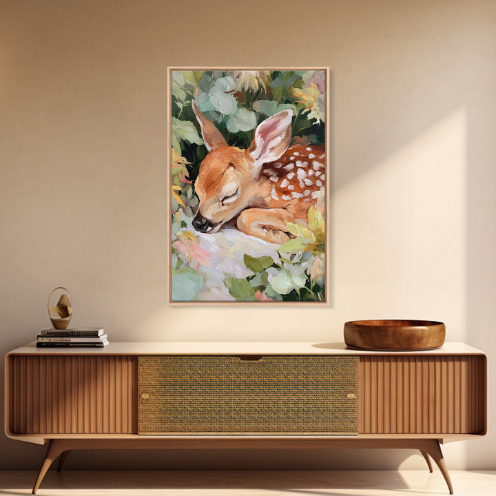 Deer Fawn Sleeping Canvas Print, Nursery Art, Playroom Wall Art, Nursery Decor, Fine Art, Nursery, Statement Artwork, NUR-2x3-7