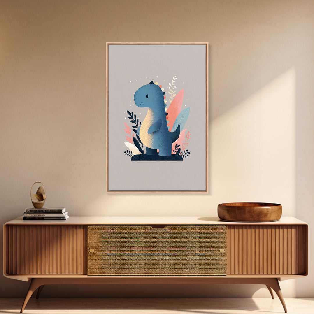 Tiny Dinosaur with Friendly Expression Canvas Print, Nursery Art, Nursery Decor, Nursery, Kids Wall Art, Woodland Nursery, NUR-2x3-71