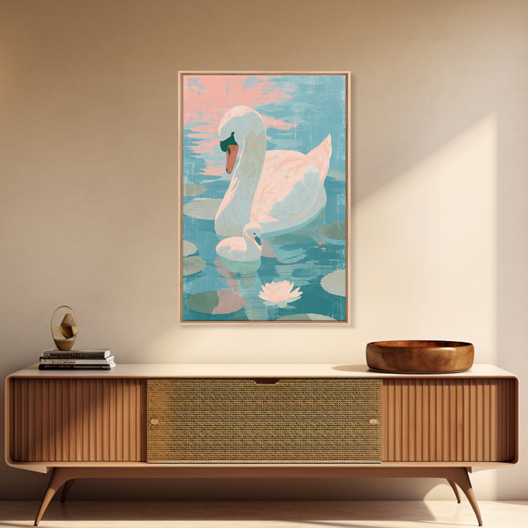 Swan and Cygnet Canvas Print, Nursery Art, Nursery Decor, Oil Painting, Nursery, Wall Art Print, Nursery Wall Decor, NUR-2x3-72