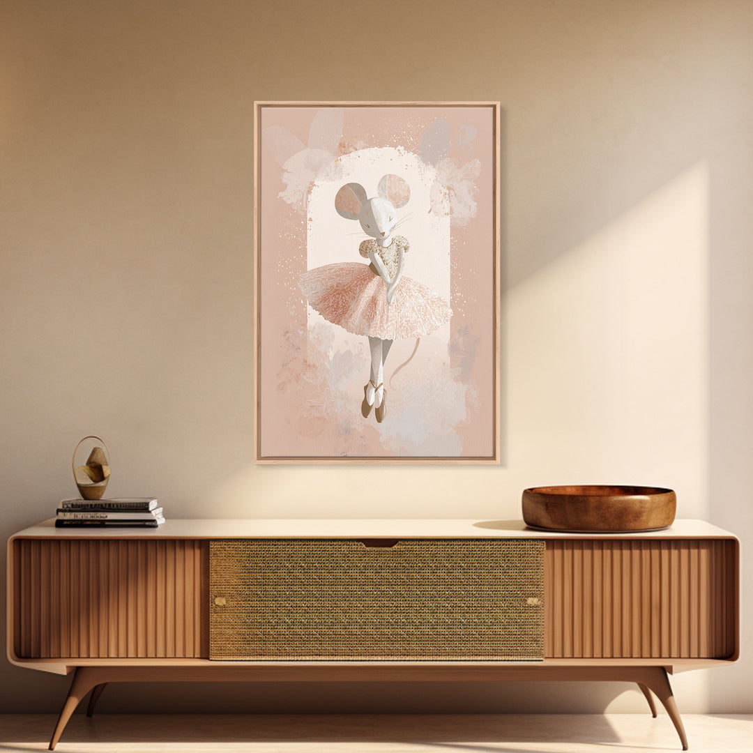 Ballet Mouse in Storybook Style Framed Canvas Print, Nursery Art, Girl Nursery Decor, Nursery Decor, Fine Art, Nursery, NUR-2x3-76