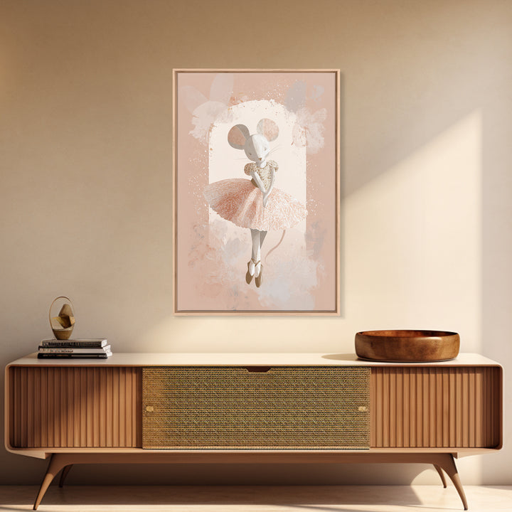 Ballet Mouse in Storybook Style Framed Canvas Print, Nursery Art, Girl Nursery Decor, Nursery Decor, Fine Art, Nursery, NUR-2x3-76