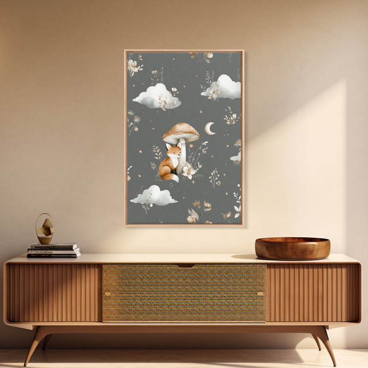 Woodland Fox Tucked Framed Canvas Print, Nursery Art, Playroom Wall Art, Nursery Decor, Fine Art, Nursery, Statement Artwork, NUR-2x3-84