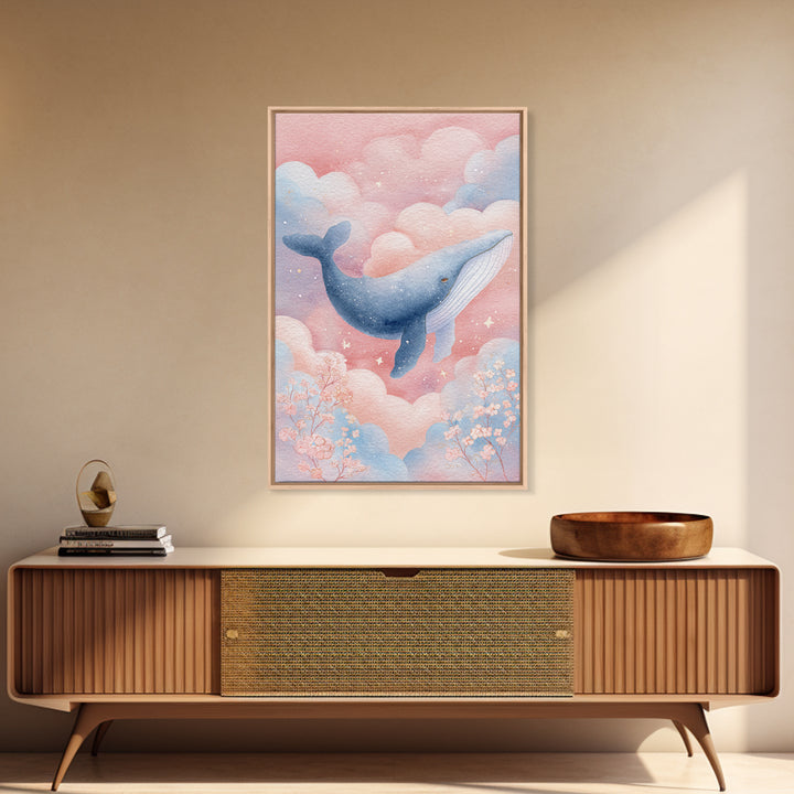 Whale and Tiny Stars Framed Canvas Print, Nursery Art, Nursery Wall Art, Nursery Decor, Fine Art, Nursery, Woodland Nursery, NUR-2x3-88