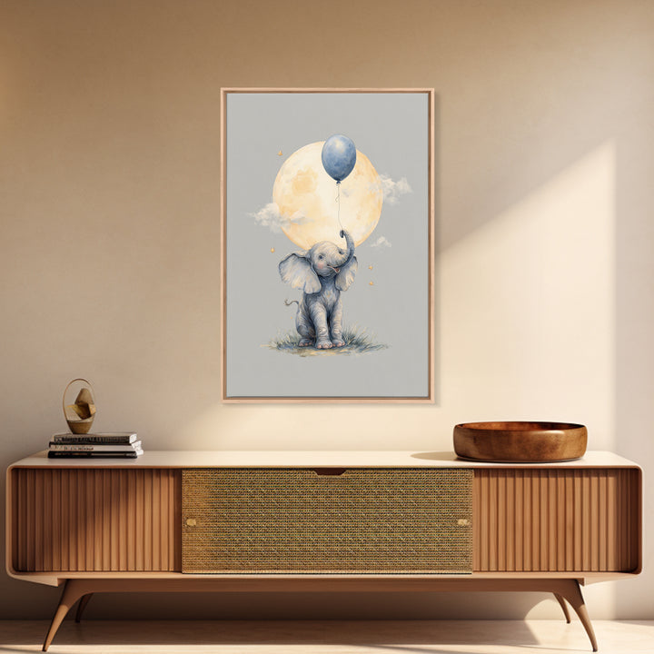 Sleepy Baby Elephant Holding a Tiny Balloon Canvas Print, Nursery Art, Art Print, Nursery Decor, Nursery 409, Wall Art Set of, NUR-2x3-9