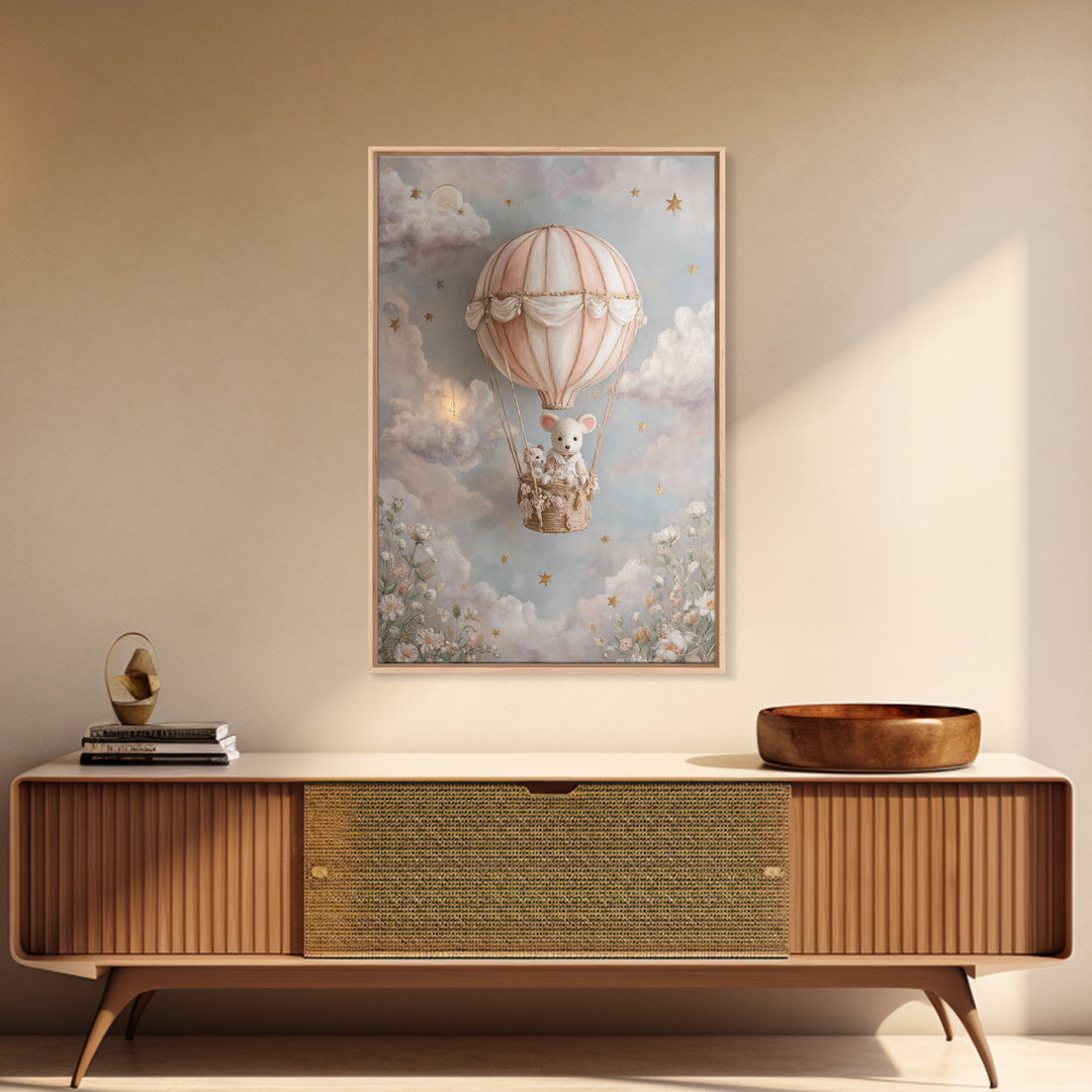 Floating Hot Air Balloon Framed Canvas Print, Nursery Art, Home Decor, Nursery Decor, Abstract Art, Nursery, Contemporary Art, NUR-2x3-92