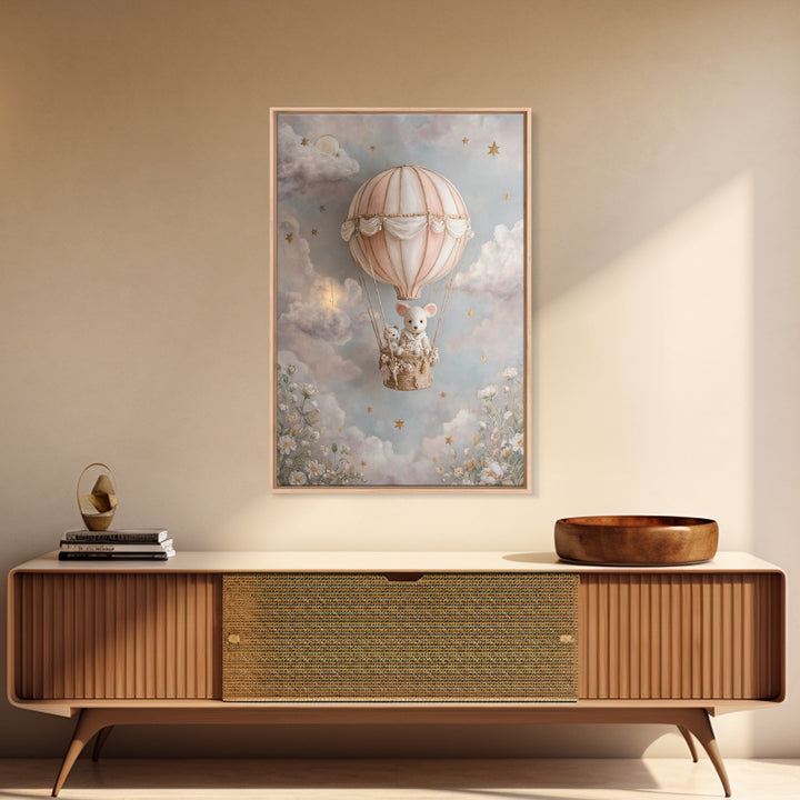 Floating Hot Air Balloon Framed Canvas Print, Nursery Art, Home Decor, Nursery Decor, Abstract Art, Nursery, Contemporary Art, NUR-2x3-92