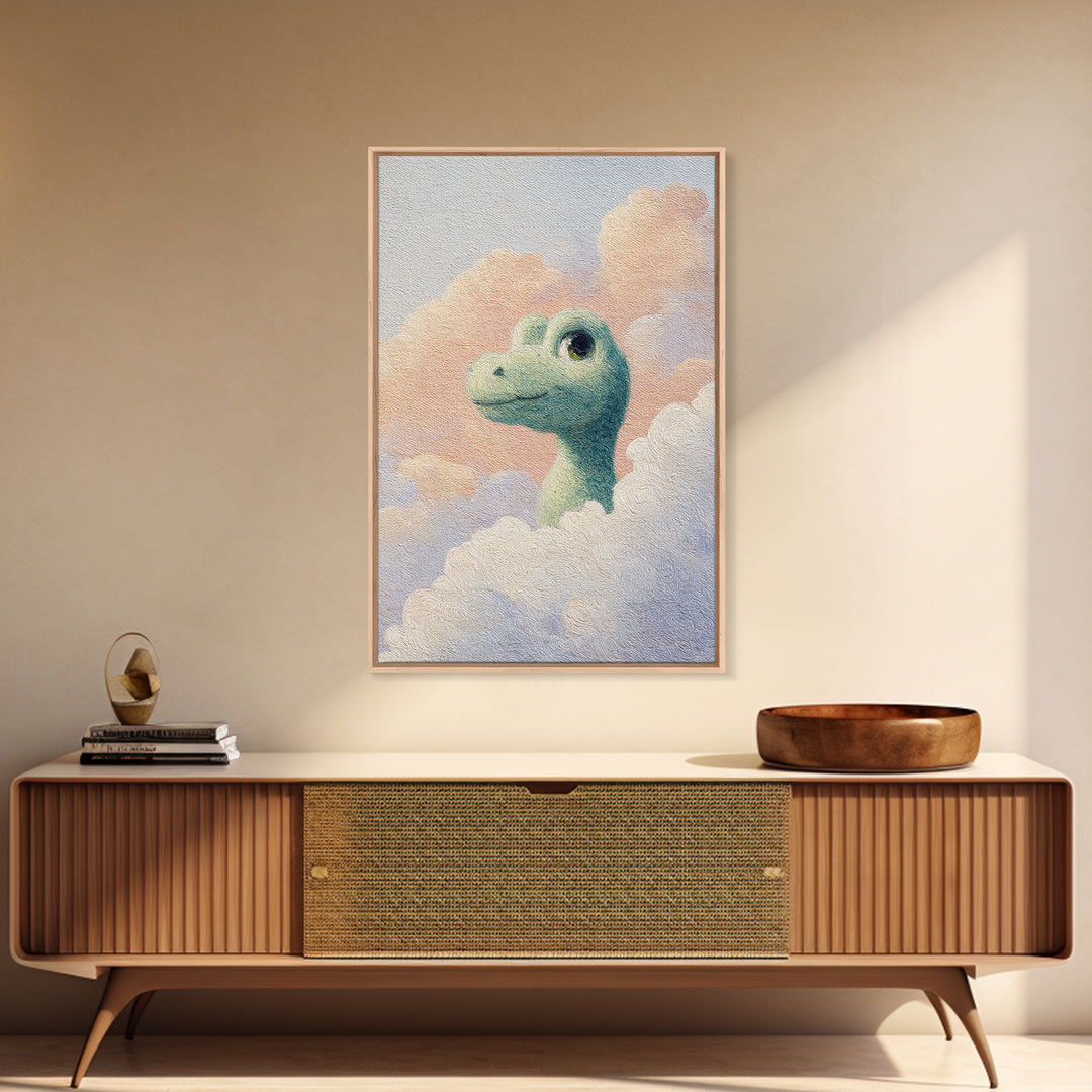 Tiny Dinosaur with Friendly Expression Canvas Print, Nursery Art, Digital Download Art, Nursery Decor, Oil Painting, Nursery, NUR-2x3-95