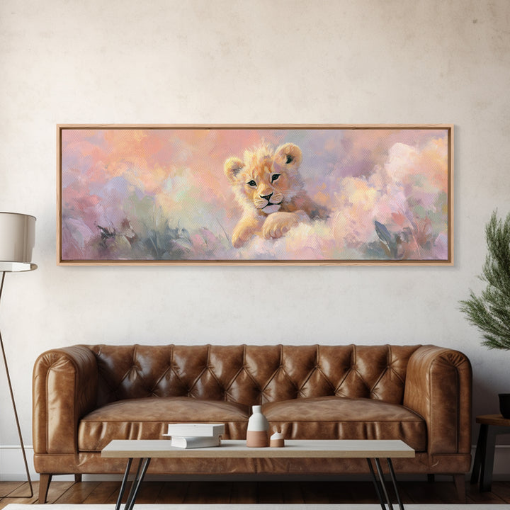 Lion Cub with Soft Golden Mane Framed Canvas Print, Nursery Art, Playroom Decor, Nursery Decor, Nursery, Kids Room Wall Art, NUR-3x1-1