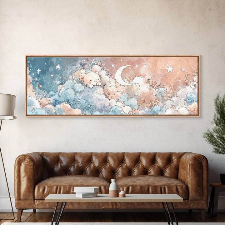 Moon and Stars Canvas Print, Nursery Art, Fine Art Print, Nursery Decor, Watercolor Art, Nursery, Digital Art, NUR-3x1-19