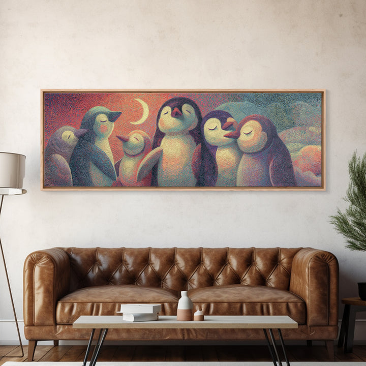 Penguin Holding a Little Heart Shape Framed Canvas Print, Nursery Art, Wall Hangings, Nursery Decor, Abstract Art, Nursery, NUR-3x1-2