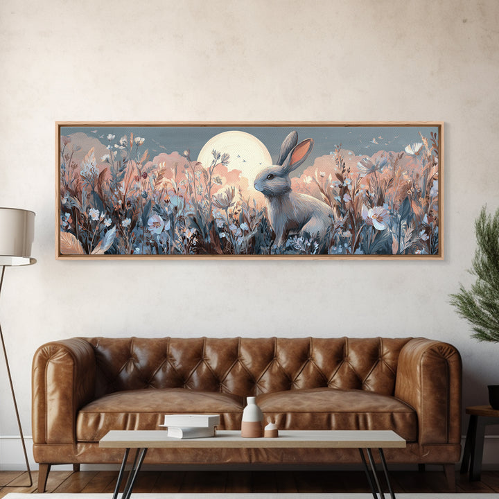 Soft Bunny in a Wildflower Meadow Canvas Print, Nursery Art, Kids Wall Art, Nursery Decor, Fine Art, Nursery, Home Decor, NUR-3x1-21