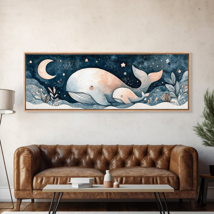 Whale and Tiny Stars Canvas Print, Nursery Art, Dinosaur Wall Art, Nursery Decor, Fine Art, Nursery, Room Decor, NUR-3x1-24