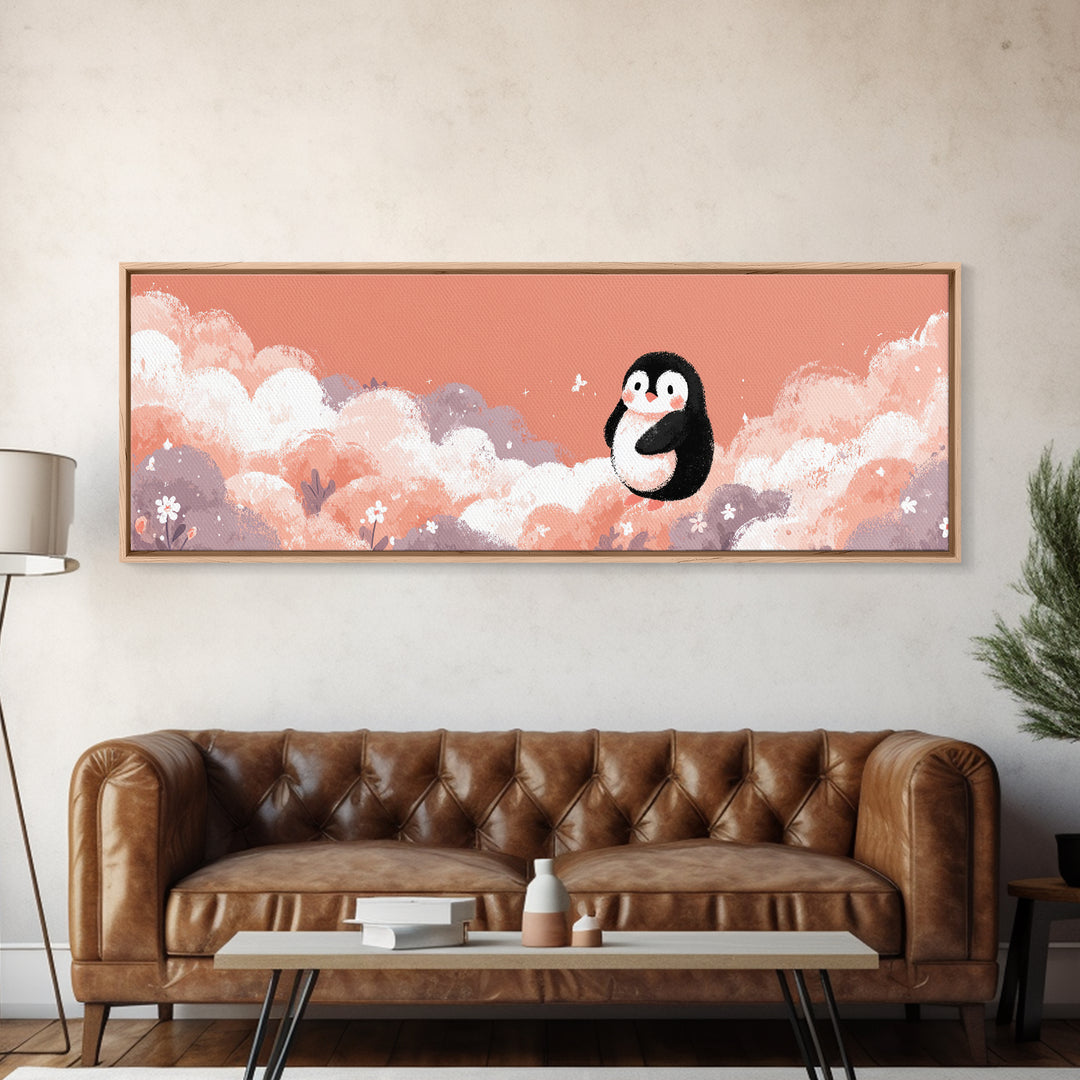 Penguin Holding a Little Heart Shape Canvas Print, Nursery Art, Nursery Wall Decor, Nursery Decor, Abstract Art, Nursery, NUR-3x1-26