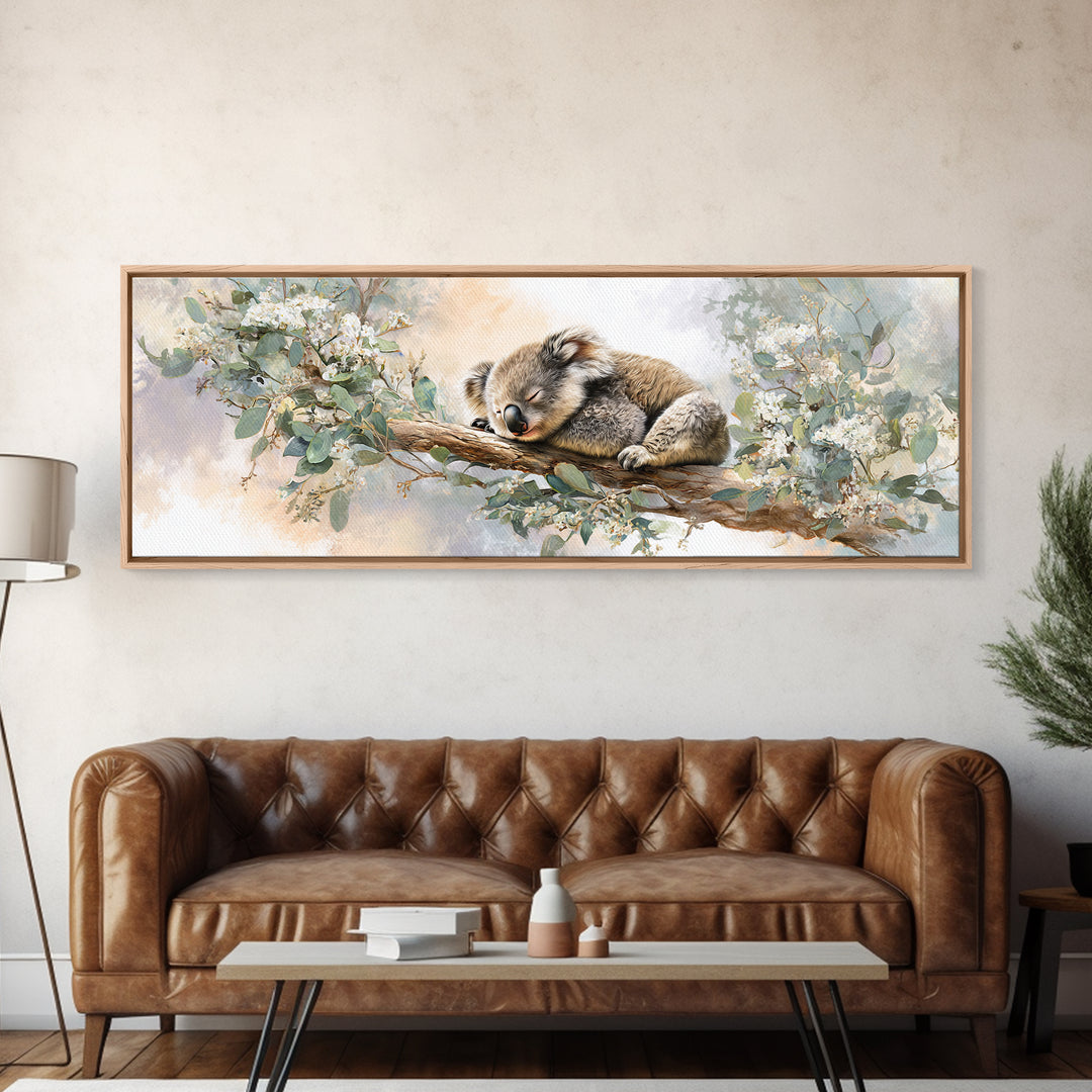 Sleeping Koala on Eucalyptus Branch Canvas Print, Nursery Art, Wall Art Set of 3, Nursery Decor, Nursery, Dinosaur Wall Art, NUR-3x1-29