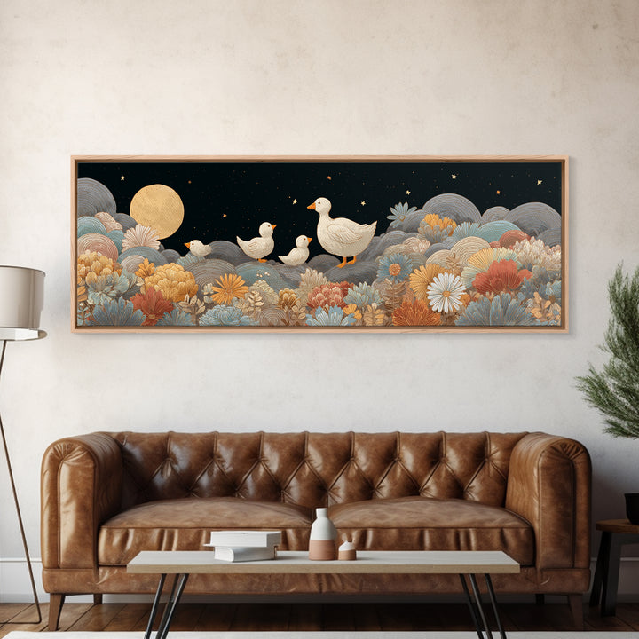 Ducklings Following a Mother Duck Canvas Print, Nursery Art, Wall Art, Nursery Decor, Oil Painting, Nursery, Nursery Prints, NUR-3x1-30