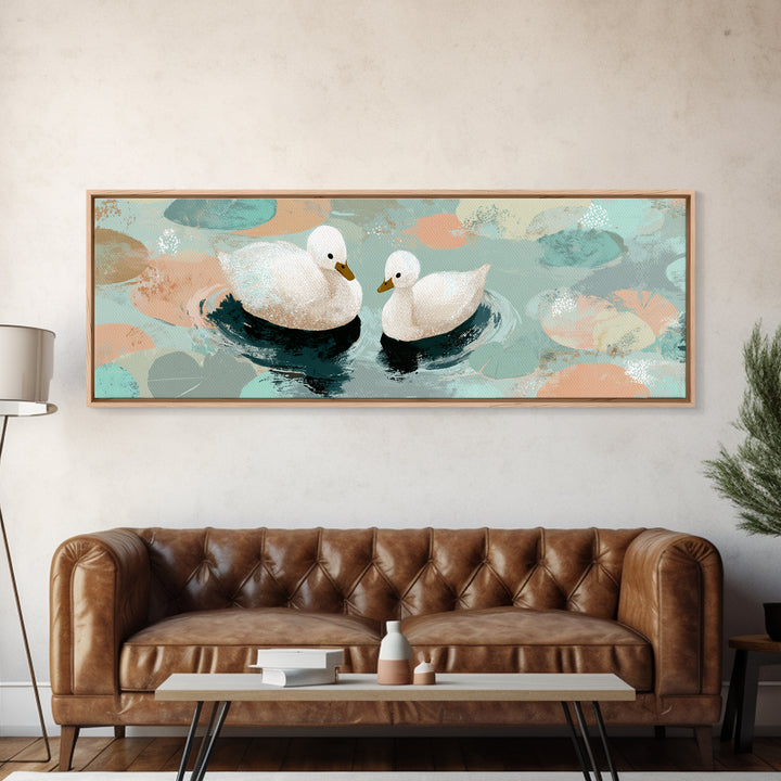 Swan and Cygnet Framed Canvas Print, Nursery Art, Woodland Nursery Art, Nursery Decor, Watercolor Art, Nursery, NUR-3x1-32