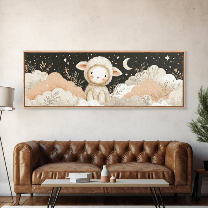 Little Lamb under a Starry Sky Canvas Print, Nursery Art, Luxury Decor, Nursery Decor, Fine Art, Nursery, Nursery Wall Art, NUR-3x1-35