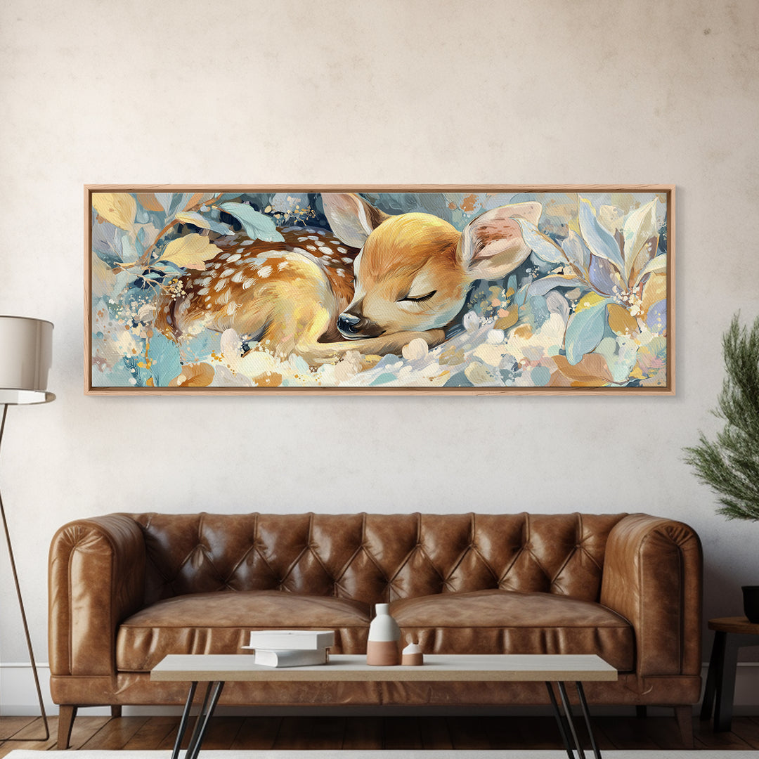 Deer Fawn Sleeping Canvas Print, Nursery Art, Modern Decor, Nursery Decor, Fine Art, Nursery, Art Print, Digital Art, NUR-3x1-39