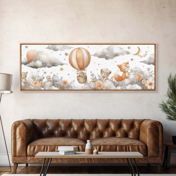 Floating Hot Air Balloon Canvas Print, Nursery Art, Baby Girl Nursery, Nursery Decor, Watercolor Art, Nursery, Fine Art Print, NUR-3x1-4