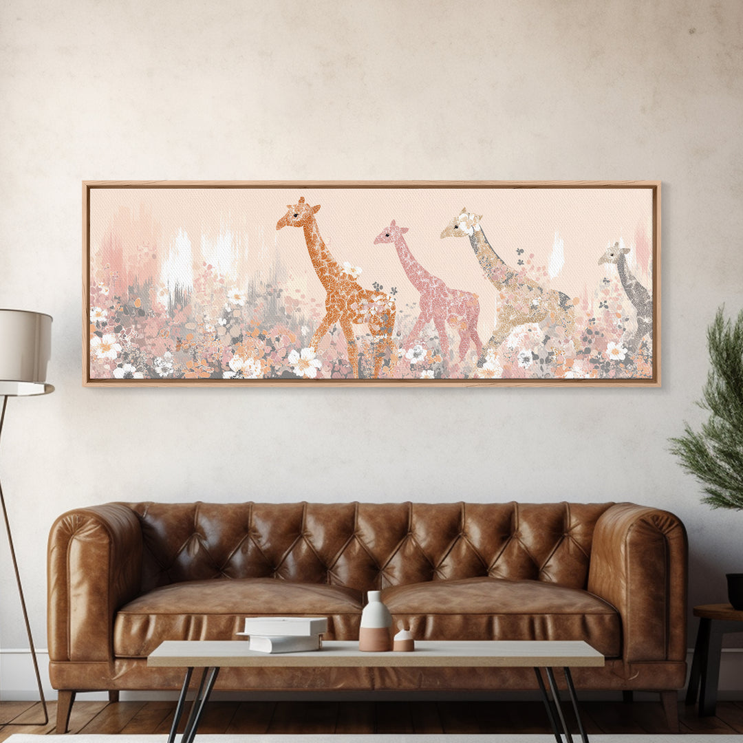 Gentle Giraffe with Pastel Flowers Canvas Print, Nursery Art, Wall Art Set of 3, Nursery Decor, Watercolor Art, Nursery, NUR-3x1-42