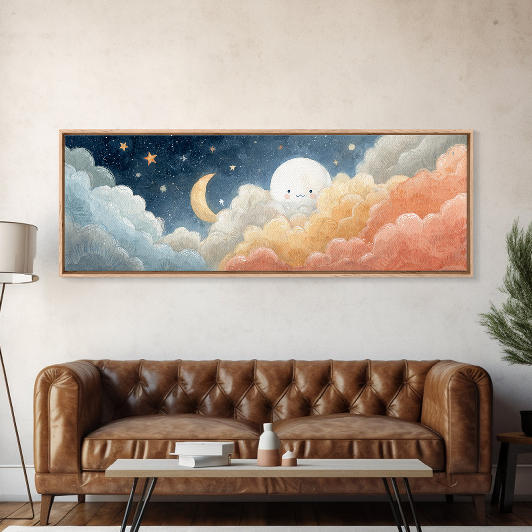 Moon and Stars Canvas Print, Nursery Art, Art Print, Nursery Decor, Fine Art, Nursery 243, Wall Art Set of, Girl Nursery Decor, NUR-3x1-43