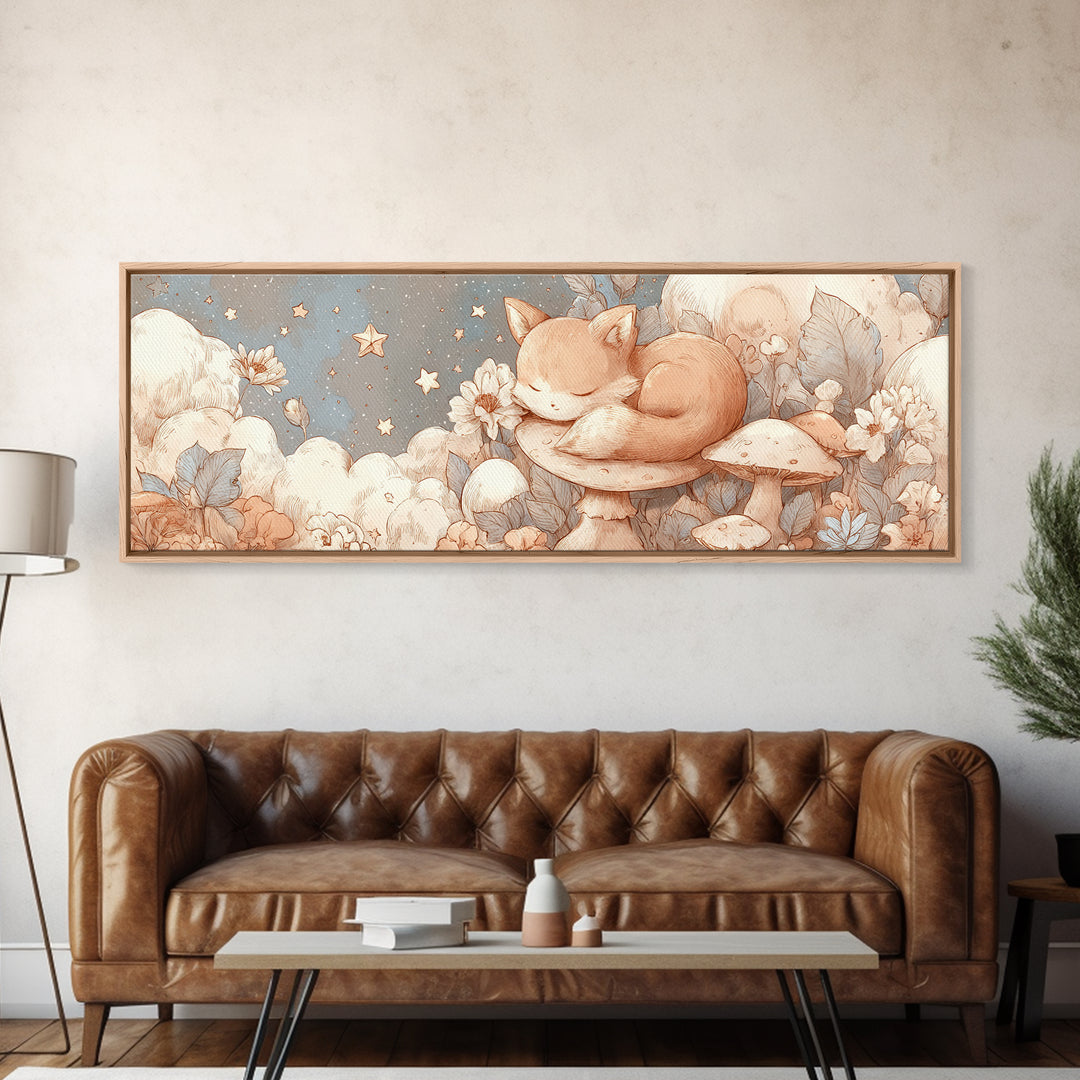 Woodland Fox Tucked Framed Canvas Print, Nursery Art, Gallery Decor, Nursery Decor, Fine Art, Nursery, Wall Art, Wall Decor, NUR-3x1-44