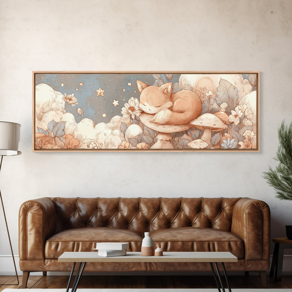 Woodland Fox Tucked Framed Canvas Print, Nursery Art, Gallery Decor, Nursery Decor, Fine Art, Nursery, Wall Art, Wall Decor, NUR-3x1-44