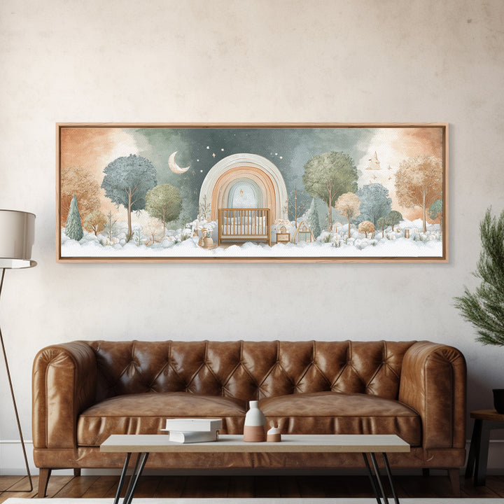Rainbow Arch with Muted Nursery Colors Framed Canvas Print, Nursery Art, Digital Art, Nursery Decor, Oil Painting, Nursery, NUR-3x1-47