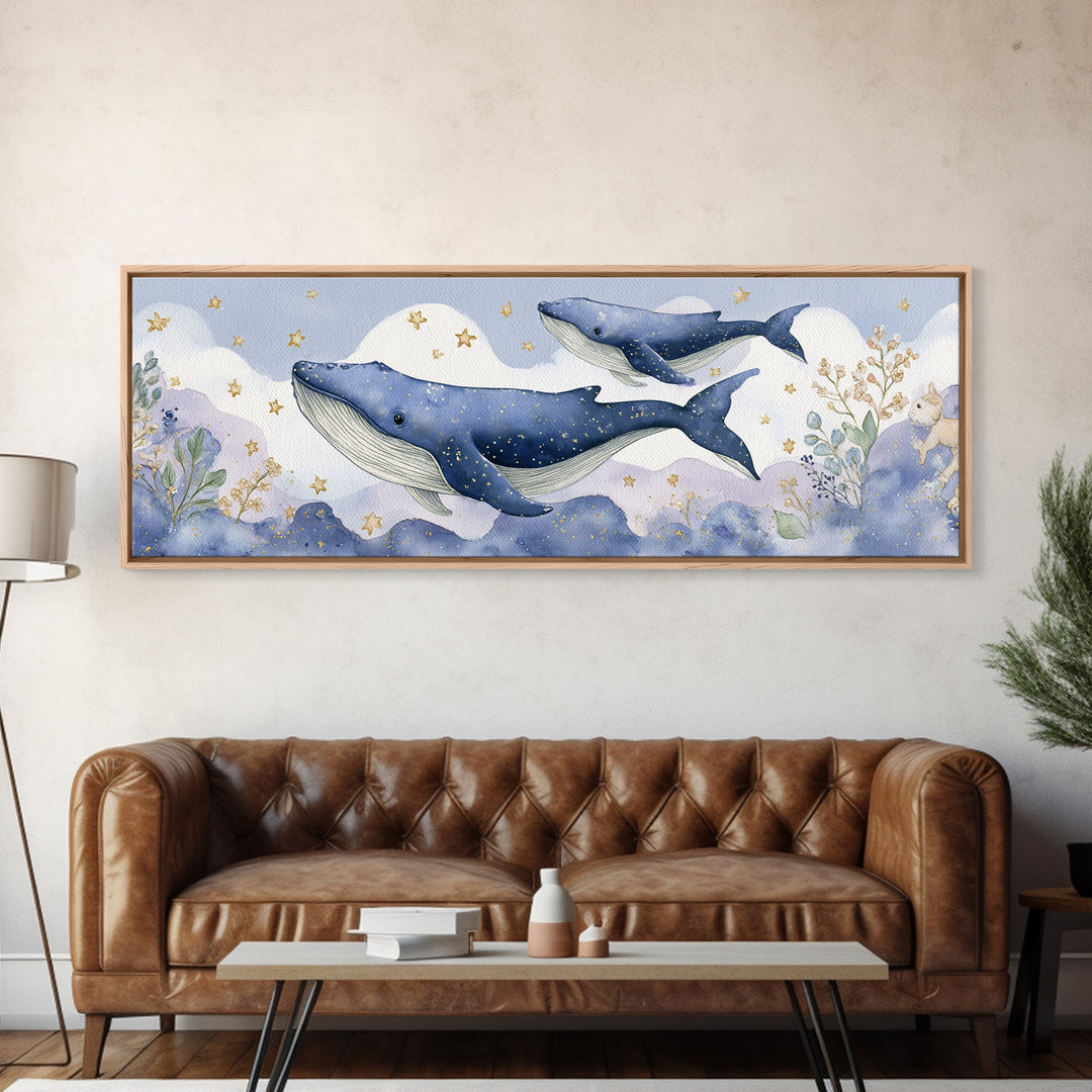 Whale and Tiny Stars Canvas Print, Nursery Art, Luxury Decor, Nursery Decor, Fine Art, Nursery, Nursery Wall Art, Printable Art, NUR-3x1-48