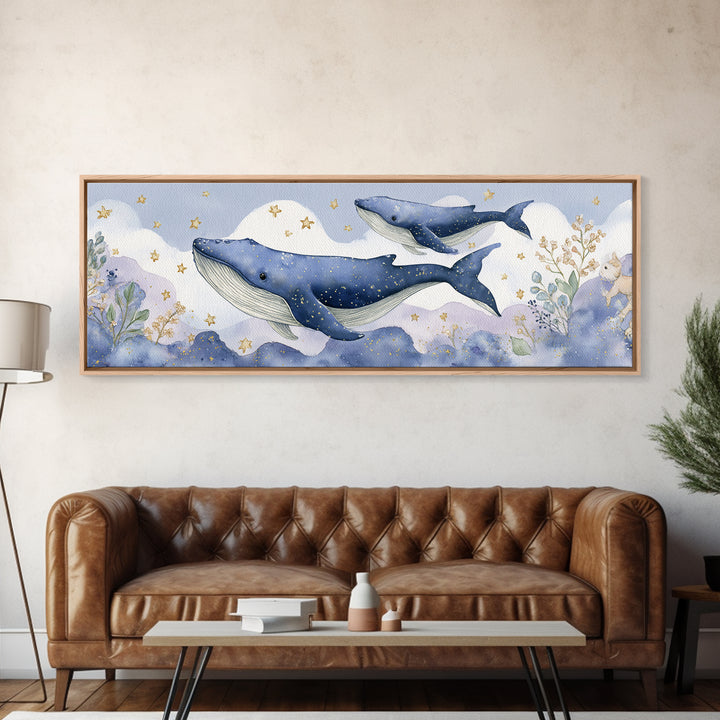Whale and Tiny Stars Canvas Print, Nursery Art, Luxury Decor, Nursery Decor, Fine Art, Nursery, Nursery Wall Art, Printable Art, NUR-3x1-48