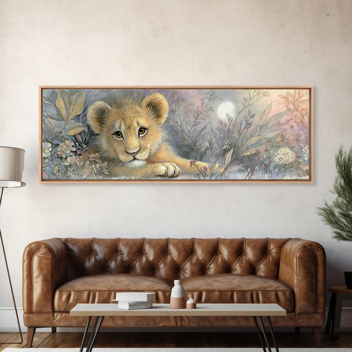 Lion Cub with Soft Golden Mane Canvas Print, Nursery Art, Woodland Nursery, Nursery Decor, Abstract Art, Nursery, Gallery Decor, NUR-3x1-49