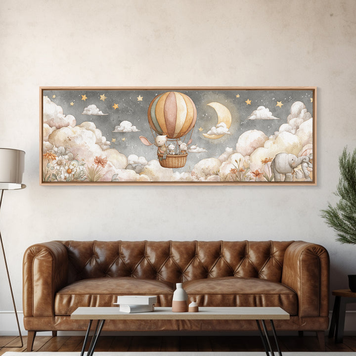 Floating Hot Air Balloon Framed Canvas Print, Nursery Art, Room Decor, Nursery Decor, Abstract Art, Nursery, Printable Art, NUR-3x1-52