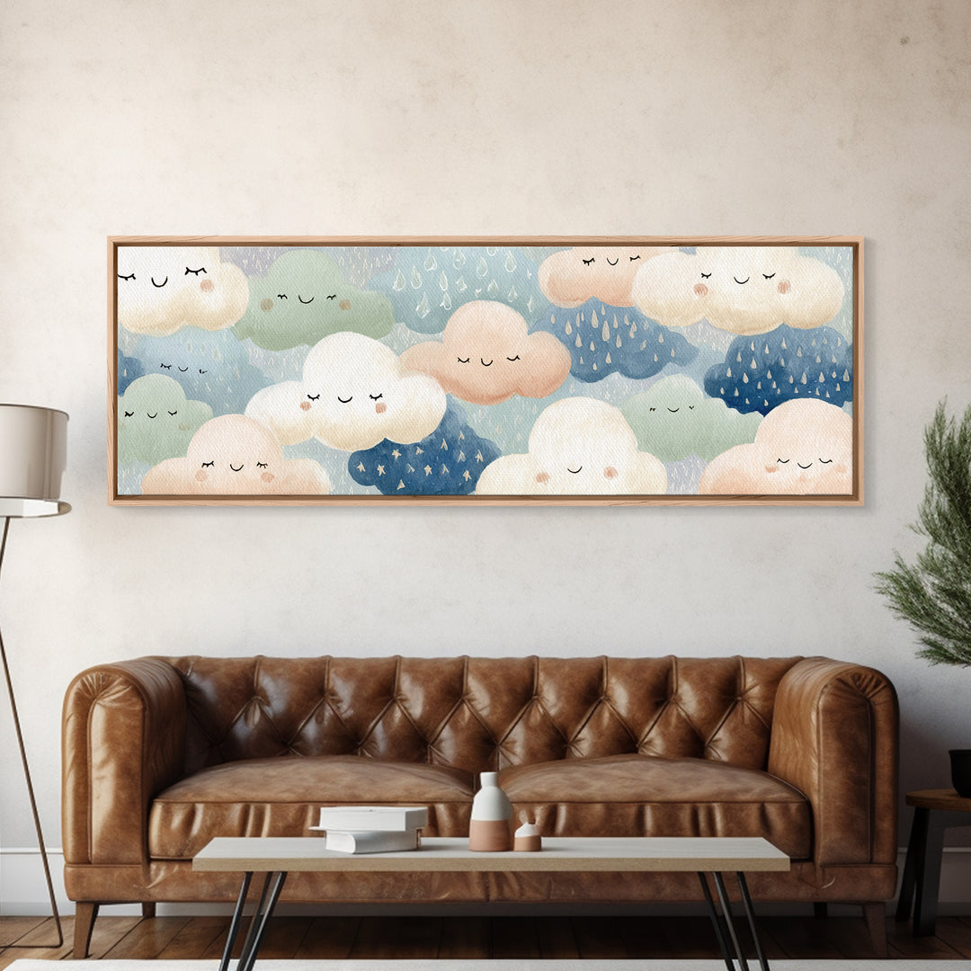 Clouds and Raindrops Canvas Print, Nursery Art, Home Decor, Nursery Decor, Oil Painting, Nursery, Contemporary Art, Wall Art, NUR-3x1-62