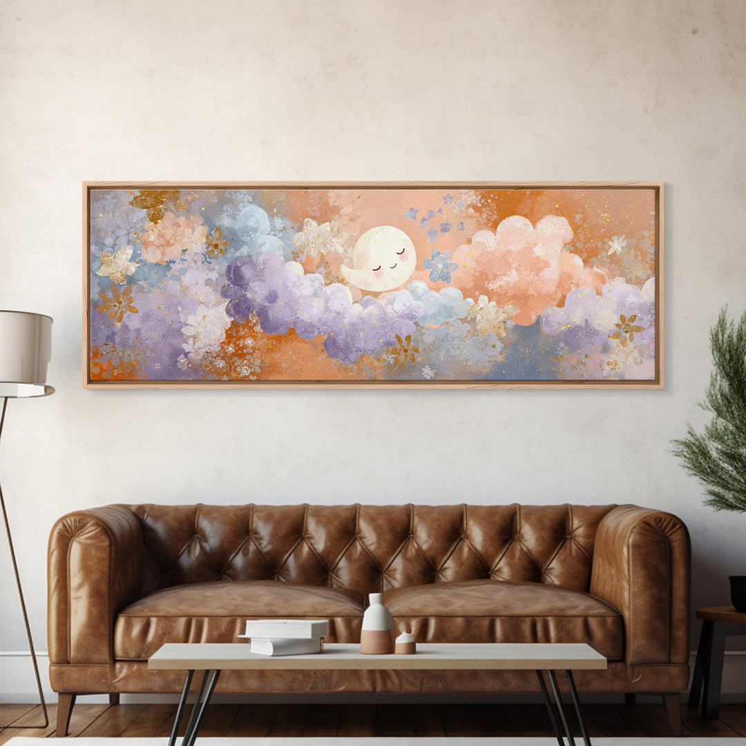 Moon and Stars Framed Canvas Print, Nursery Art, Printable Art, Nursery Decor, Abstract Art, Nursery, Watercolor Print, NUR-3x1-67