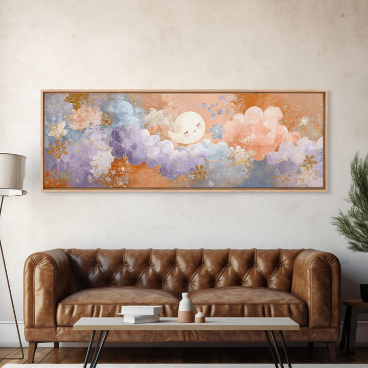Moon and Stars Framed Canvas Print, Nursery Art, Printable Art, Nursery Decor, Abstract Art, Nursery, Watercolor Print, NUR-3x1-67
